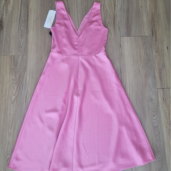 J Crew Elegant Pink Sleeveless V Neck Satin Midi Dress Size 0 Classic - Picture 3 of 5